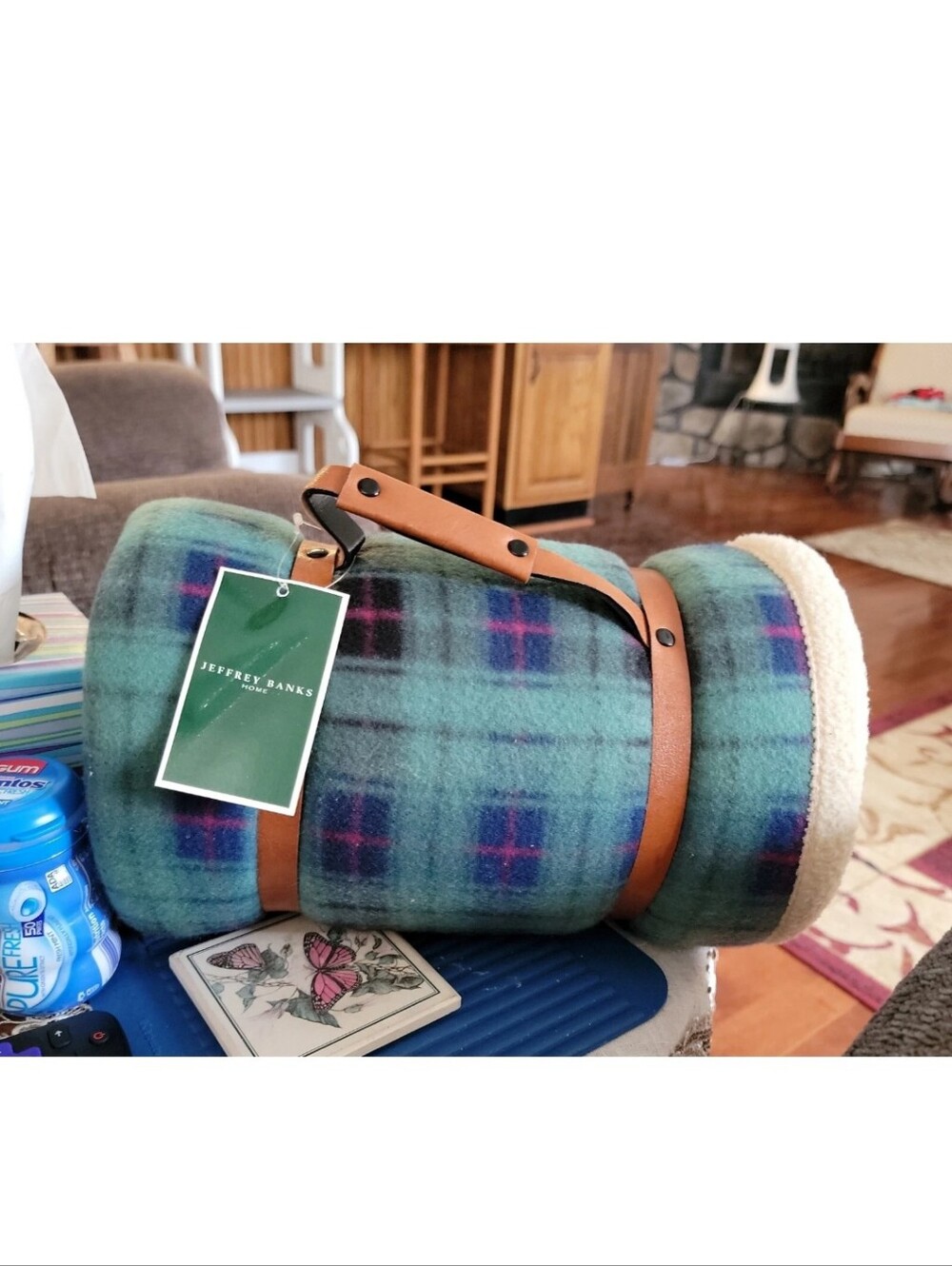 Jeffrey Banks Home Blanket Plaids Multicolor Polyester Tied with Straps